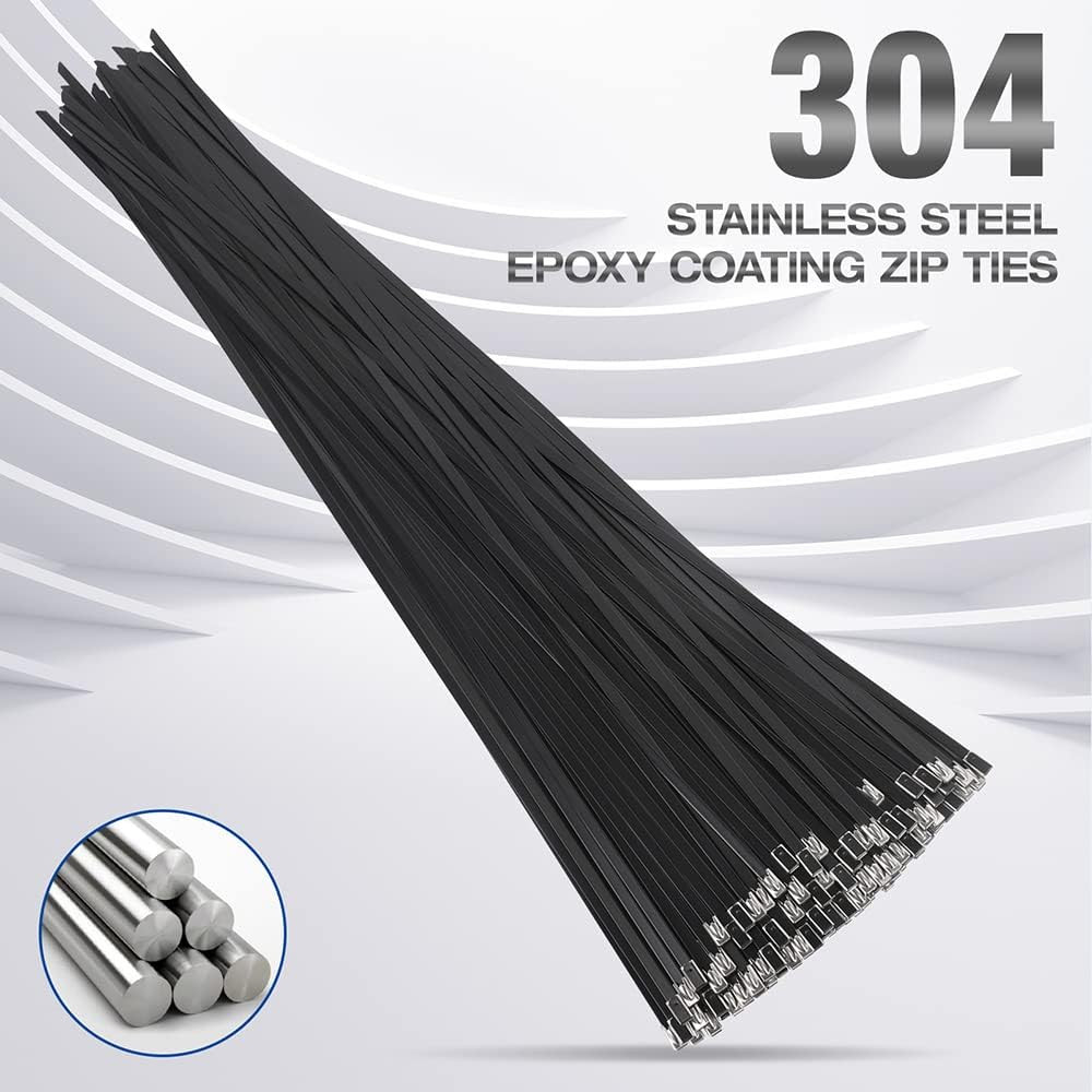 Black Metal Zip Ties Heavy Duty, Stainless Steel Cable Ties 15.8″ Long 304 L…