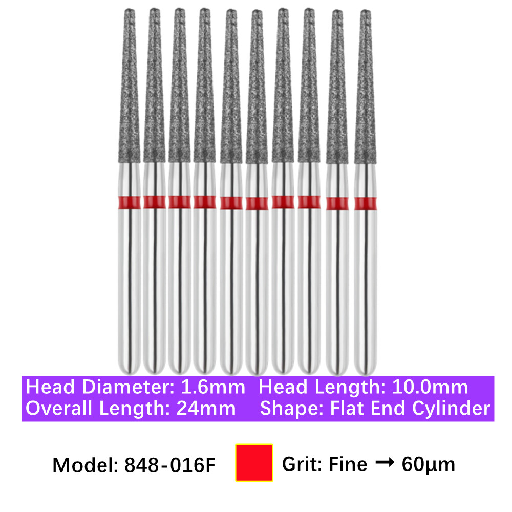 10pc Dental High Speed Diamond Burs Flat End Taper Friction Grip Polishing Burs