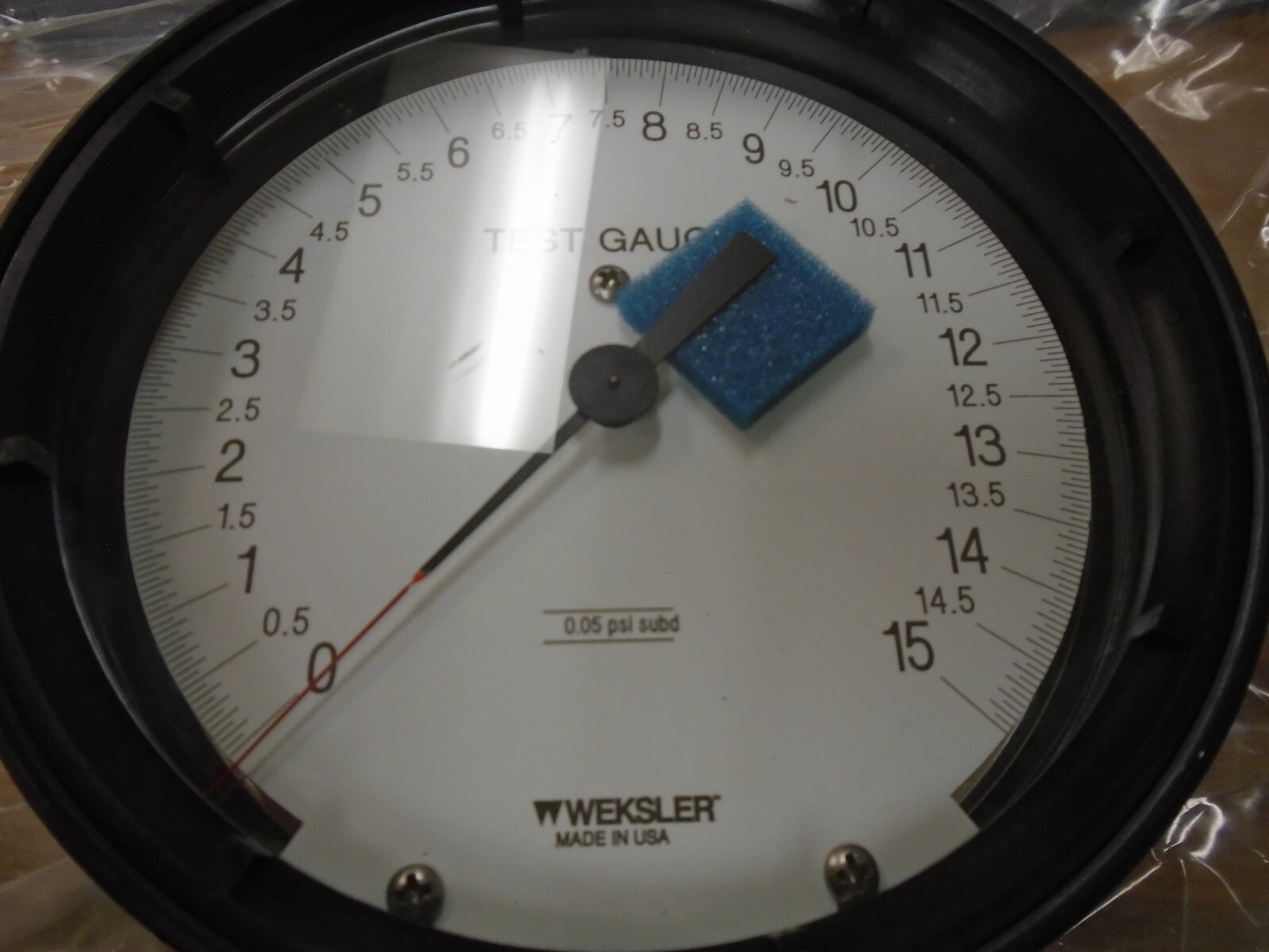 NOS! Weksler Test Gauge 6″ 0-15 PSI, 0.05 psi subd P/N: TA164PC4LWXX
