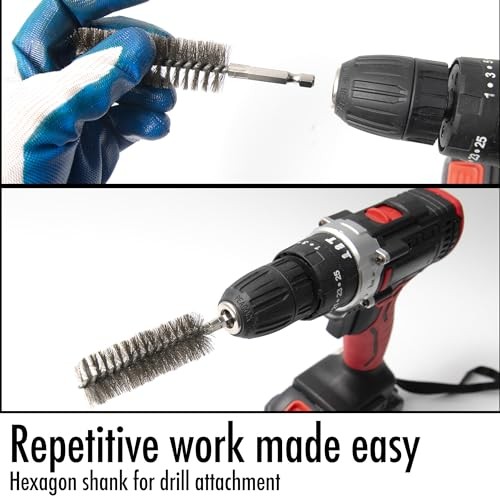 6pc Extended Copper Pipe Cleaning Brush Set for Power Drill – Stainless Steel