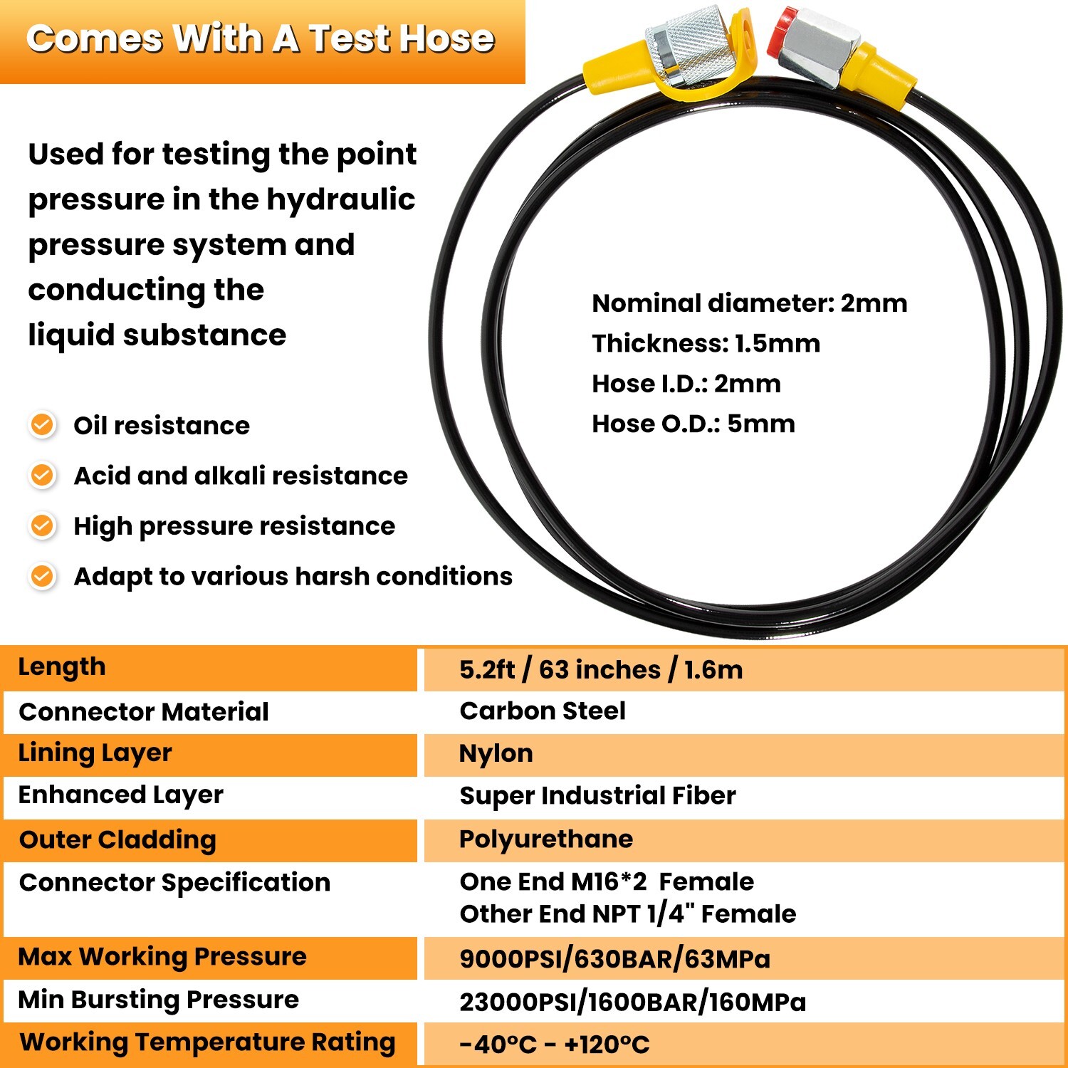 Digital Hydraulic Pressure Gauge Test Coupling Kit 700BAR/10000PSI/70Mpa 1/4-NPT