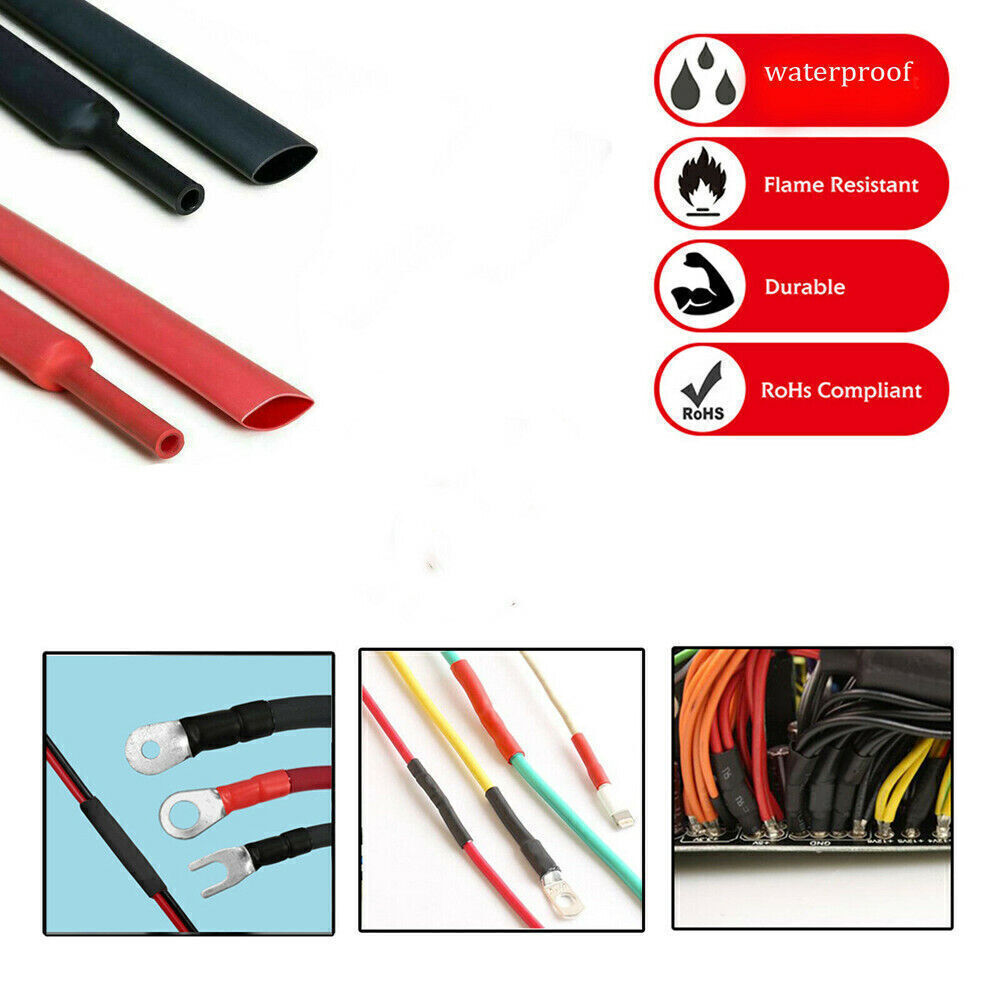 Black+Red Heat Shrink Tubing 3:1 Wire Insulation Cable Sleeve Wrap Marine Grade