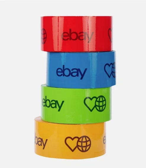 12 ROLLS – eBay Packaging Tape – Red, Blue, Green, and Yellow, 75 Yards Per Roll