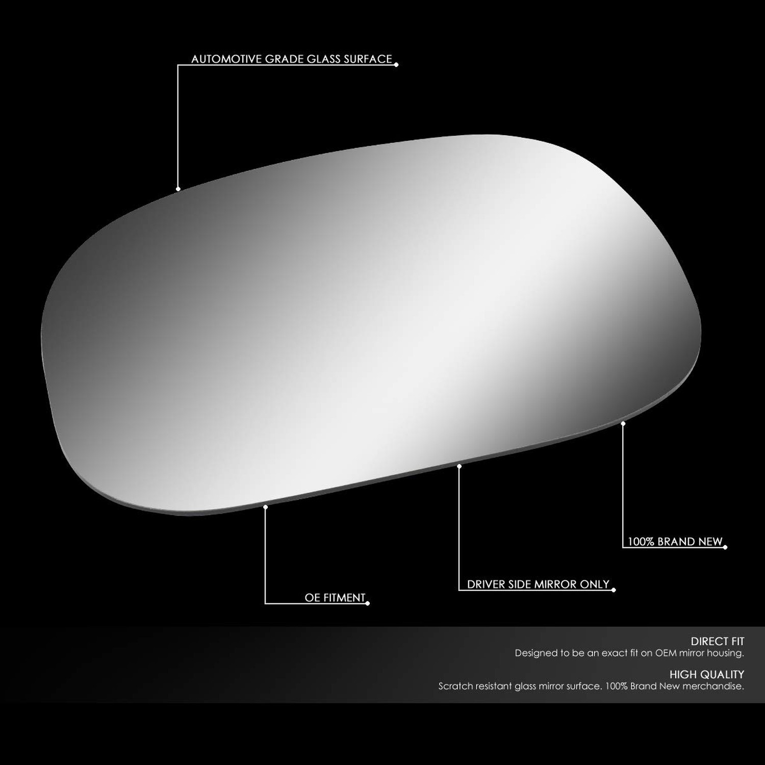 DNA Motoring SMP-011-L Left/Driver Side Door Rear View Mirror Glass Lens