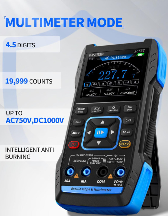 2C53T Handheld 3-in-1 Oscilloscope 50MHz 250MS/s w/ Multimeter DDS Generator