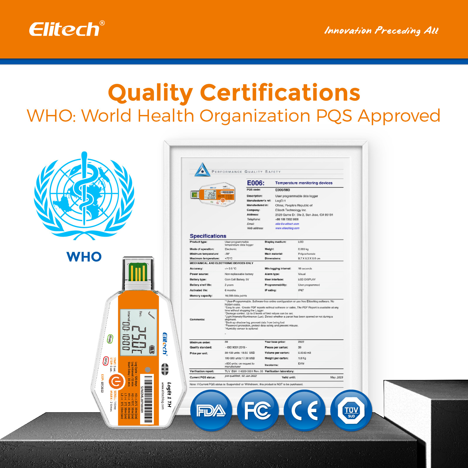 Elitech LogEt 1 TH Temperature & Humidity Data Logger Single Use PDF Report USB