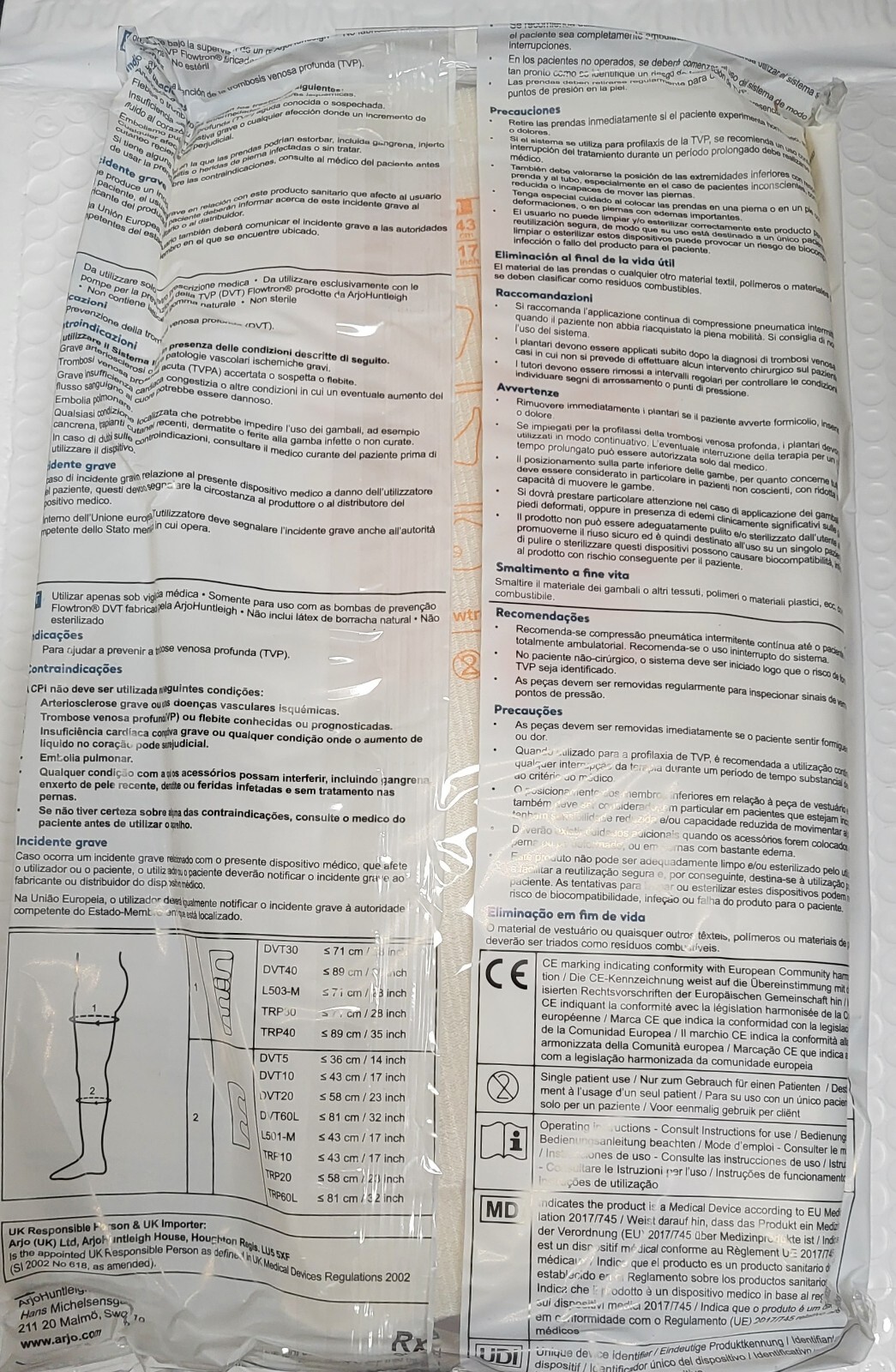 2 Arjo Flowtron L501-M Garments Size M Fits 17″ Only For Use With Flowtron DVT