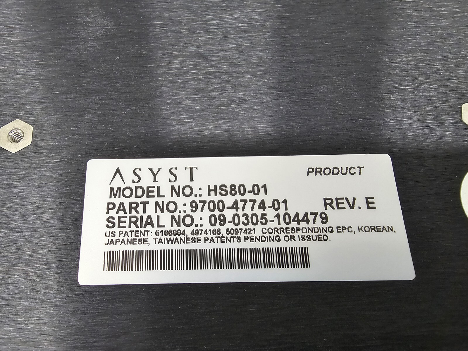 ASYST HS80 SMART-Comm NETWORK HS80-01 , P/N: 9700-4774-01 REV.E
