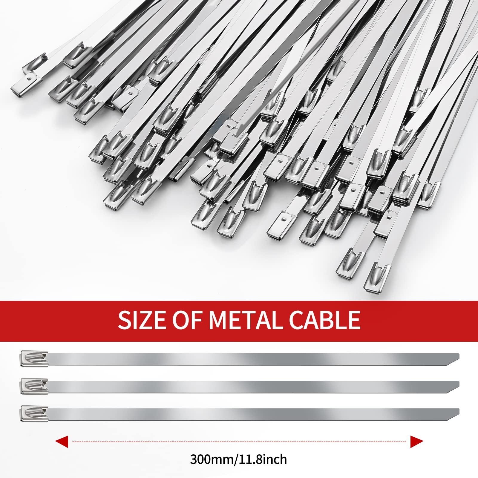 Metal Zip Ties 11.8 inch 100pcs 11.8x 0.18 x 0.01 inches (L*W*T), Silver