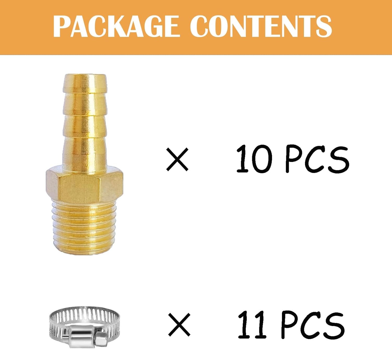 10 Pcs Brass Hose Fittings, 1/2 NPT to Barb, Male 1/2Barb x 1/2NPT