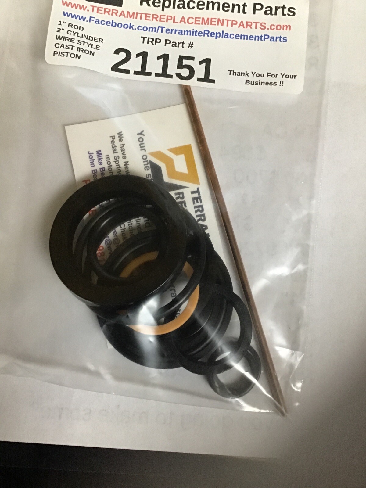 21151 Seal Kit For Terramite Backhoe 2” Cylinder X 1” Rod