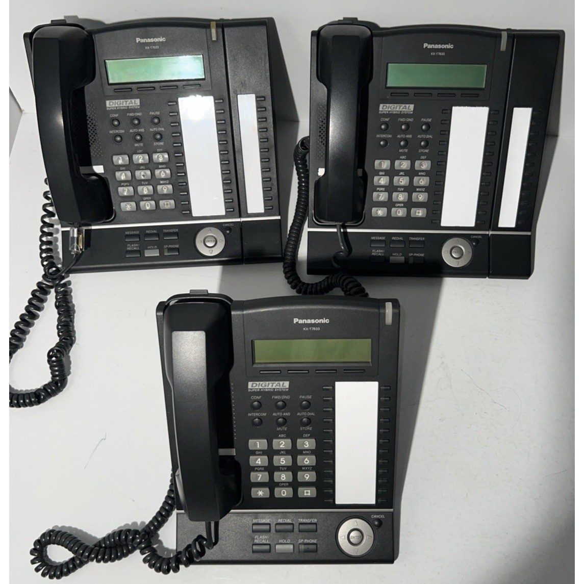 Lot of 3 Panasonic KX-T7633 Digital + KX-T7603 Add-On Key Module Telephone Black