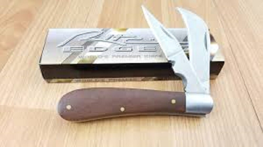 Large Hawkbill Electrician’s Folding Work Knife – Wood Handles – NEW