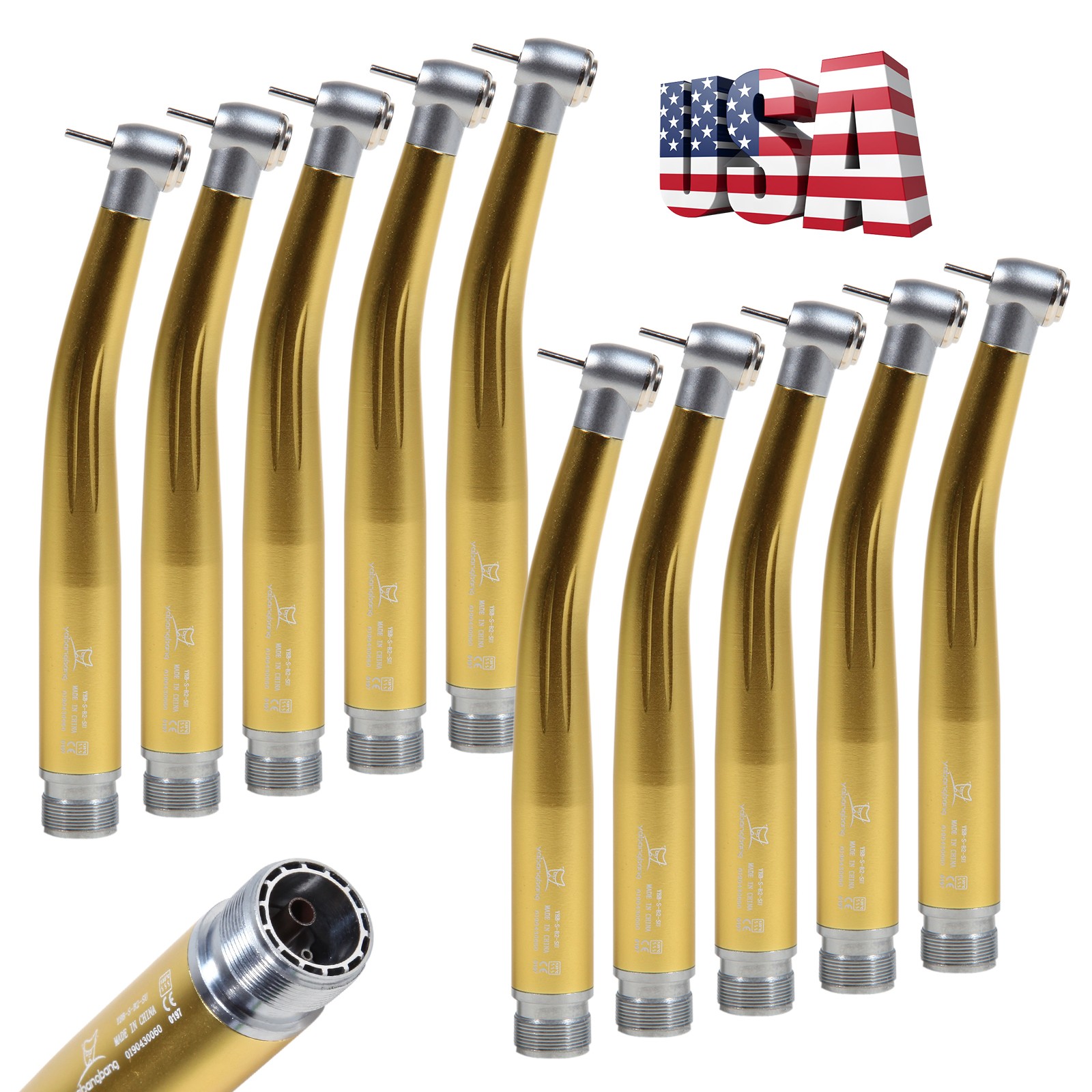 10 NSK Style Dental High Speed Handpiece PANA-MAX Turbine 2 Hole Borden Golden