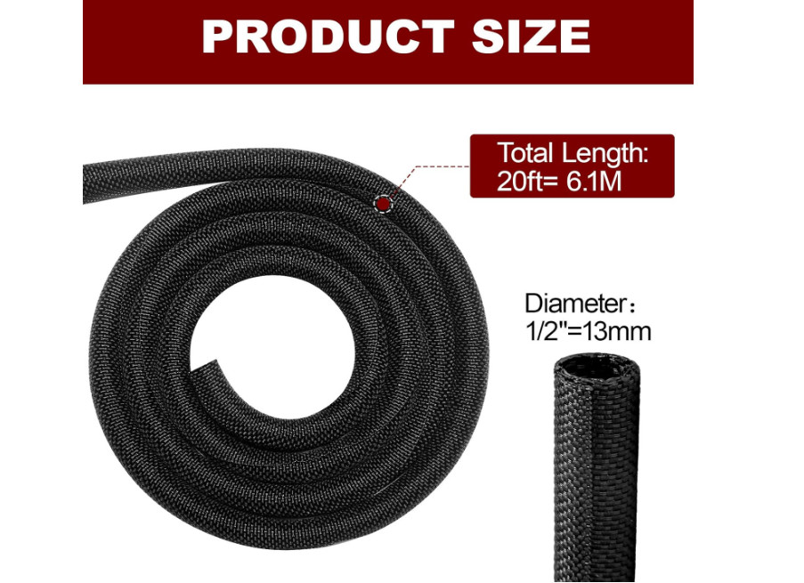 Funda trenzada automotriz 20ft 1/2″ resistente al calor, protección cables. NUEV
