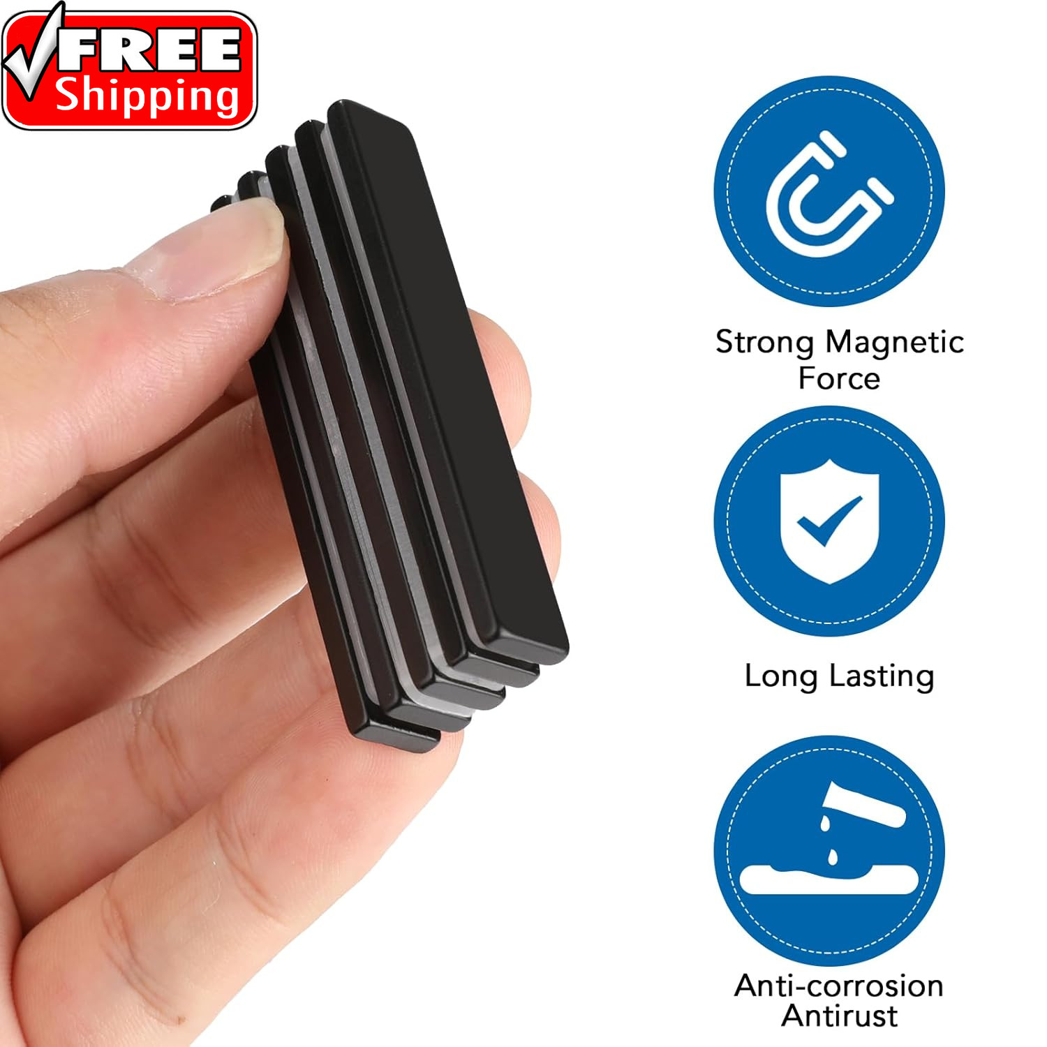 Strong Neodymium Black Magnets Bar, 12 Pack Powerful Rare Earth Magnets with Dou