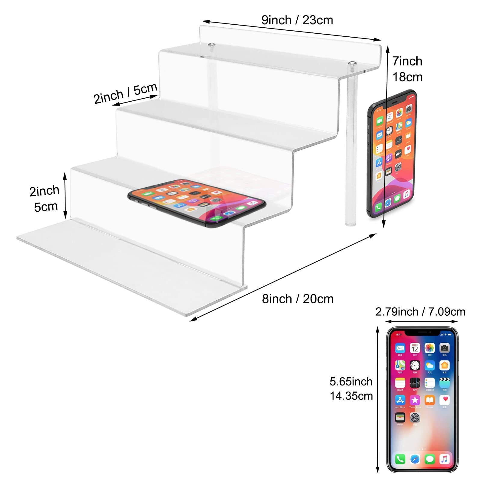 2 Sets 4 Tier 9” Acrylic Riser Display Shelf Clear Risers for Display,Clear Perf