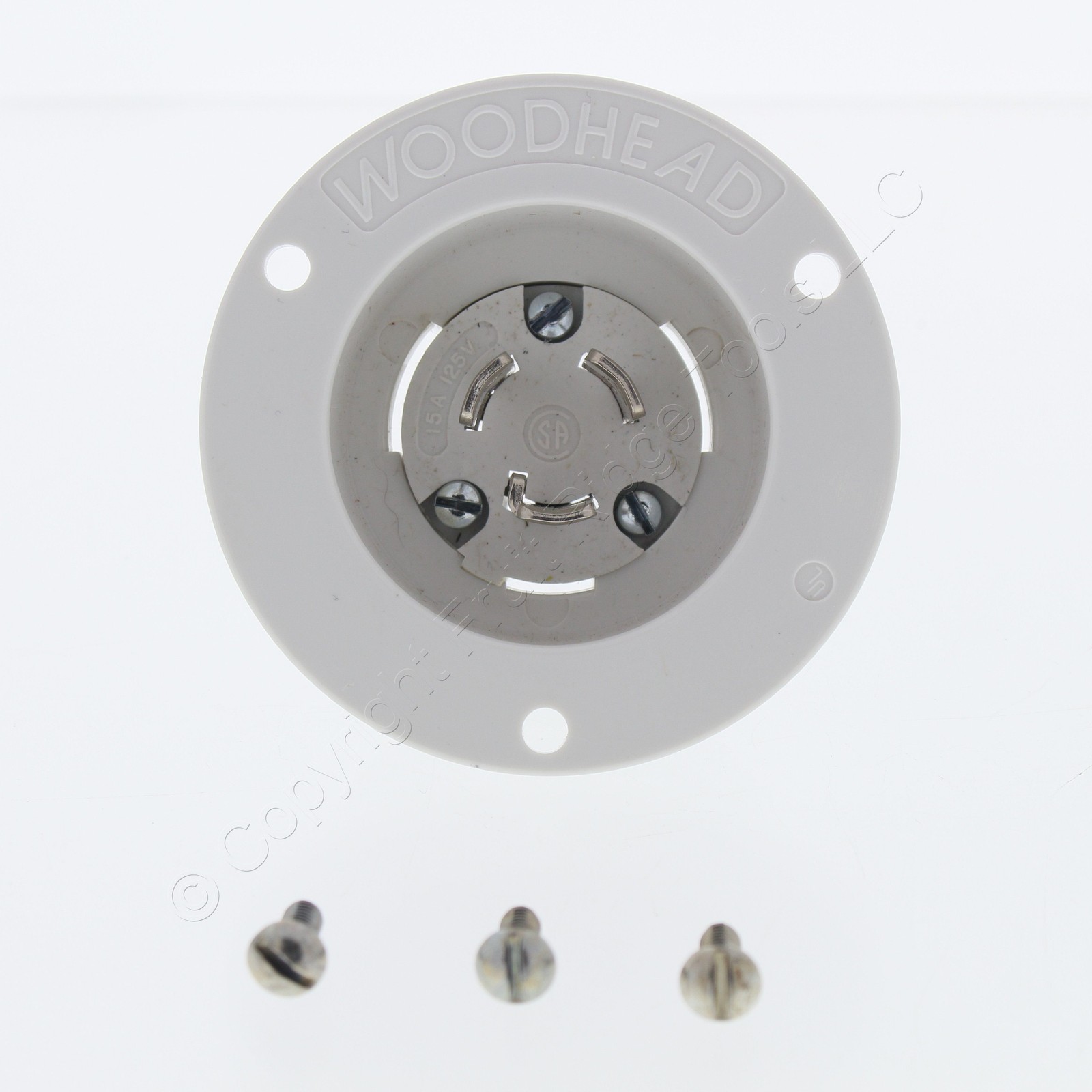 Woodhead 2407MB Safeway Male Flanged Inlet 3P3W 15A 125V 10A 250V Non-NEMA