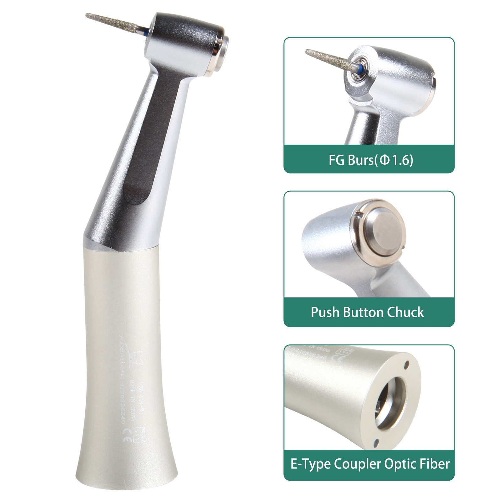 NSK Style Dental Slow/Low Speed FG 1.6mm Burs Contra Angle Handpiece Push Button