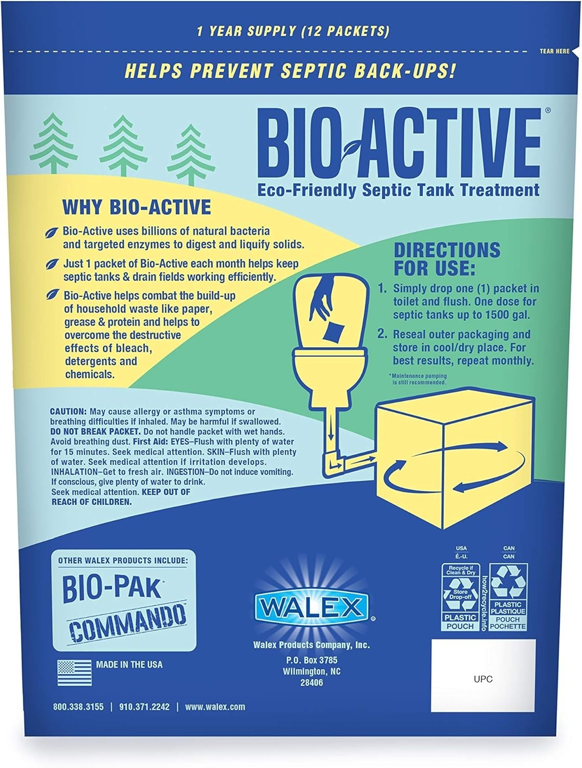 Walex Bio-Active Septic Tank Treatment – 1 Year Supply, Odor Control Packets