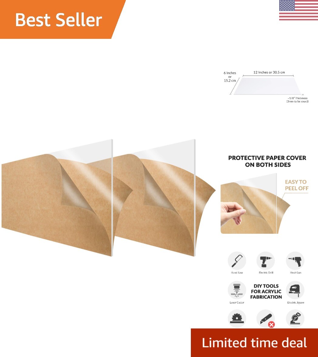 Clear Cast Plexiglass Acrylic Sheet 6×12 Multipurpose High-Clarity DIY Pack of 2