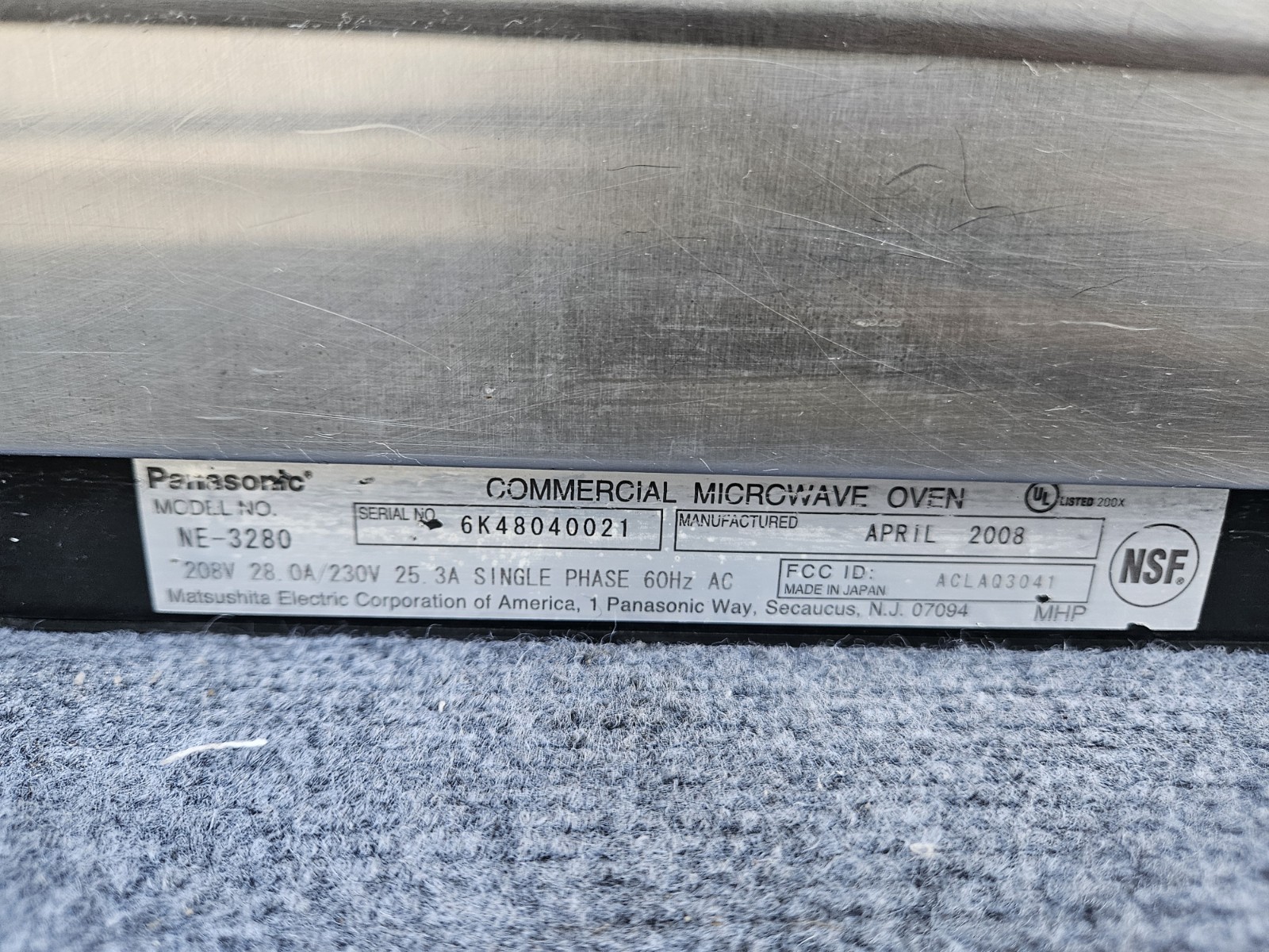 Panasonic Pro 2 Sonic Steamer Microwave | NE-3280 3200 Watt 208/240 1 Phase