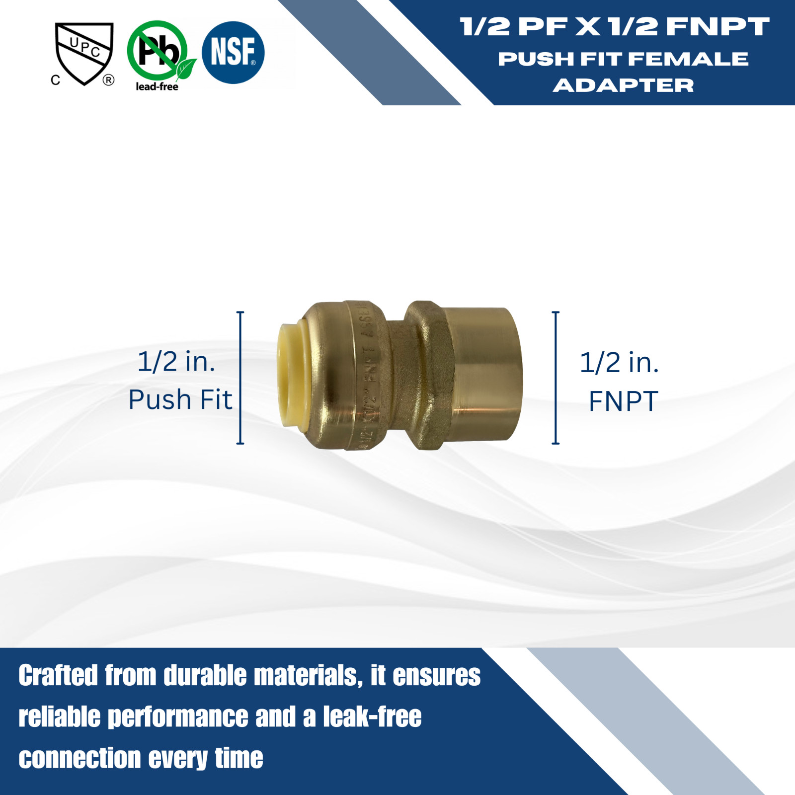 5 PIECES 1/2″ PUSH FIT X 1/2″ FEMALE ADAPTERS – LEAD FREE BRASS
