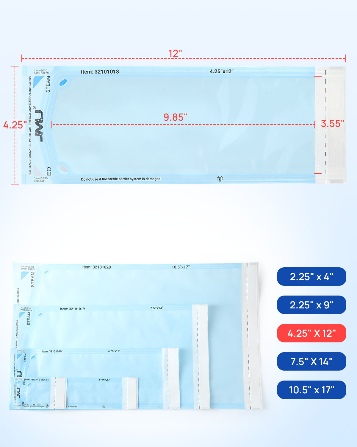 JMU Self Sealing Sterilization Pouches w/ Indicator Autoclave Sterilizer Multi