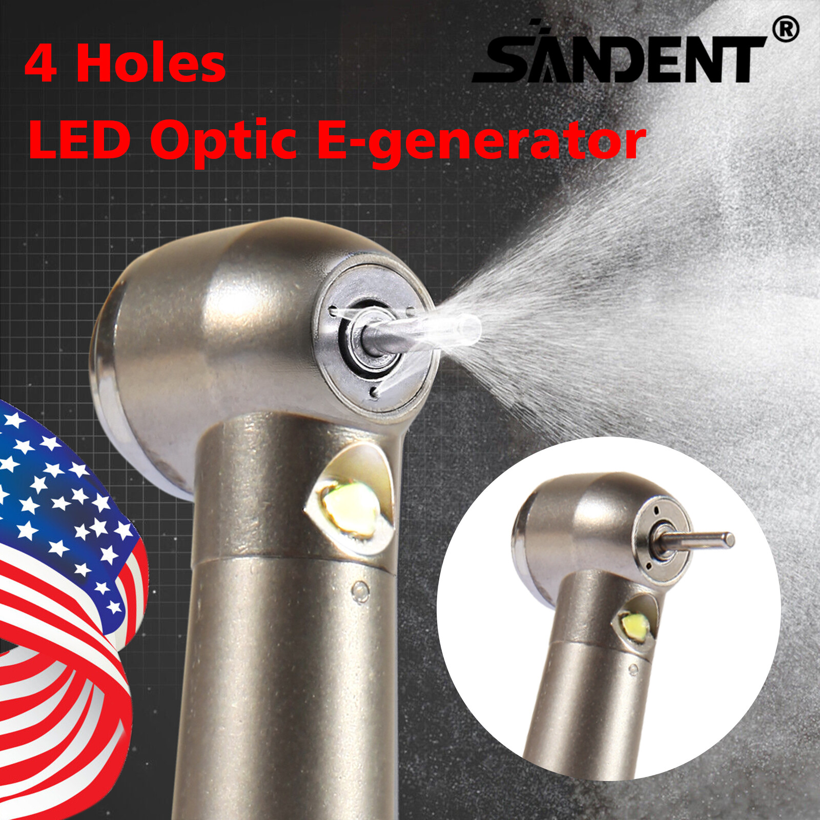 Dental Fiber Optic E-generator LED High Speed Handpiece Turbine 4 HOLE