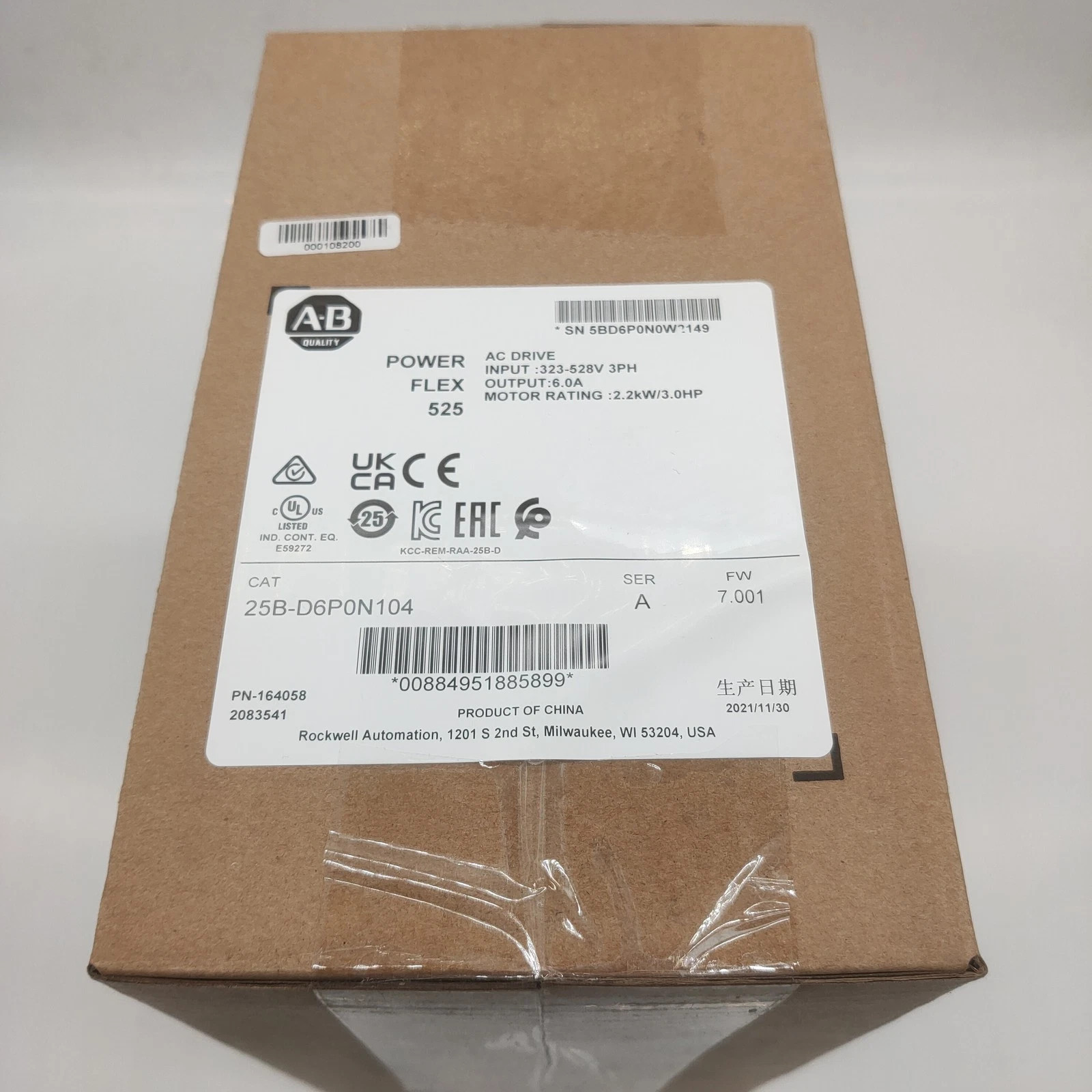 25B-D6P0N104 AB PowerFlex 525 AC Drive 2023 New Factory Sealed 25BD6P0N104 TX