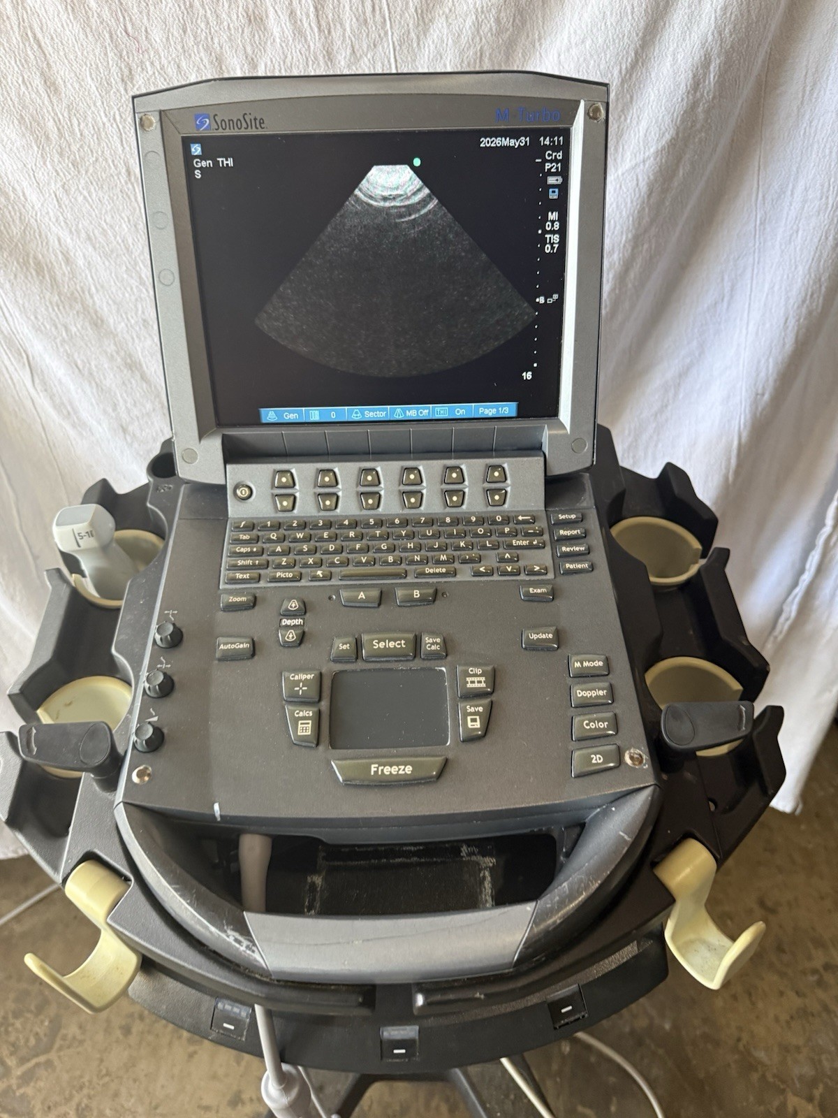 SonoSite M-Turbo Ultrasound System (2014) With 2 Transducer Probe & Rolling Car