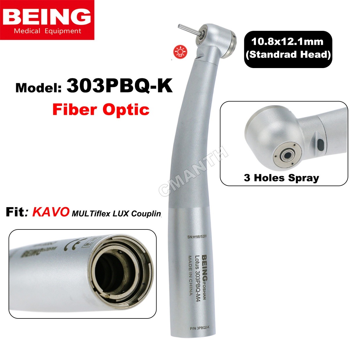 US BEING Dental Handpiece Fiber Optic High Speed Turbine Coupler 4/6Hole FG Burs