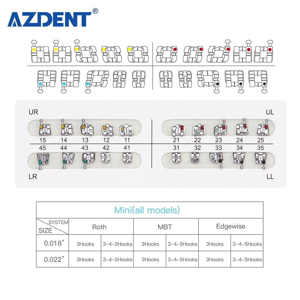 10 Kits AZDENT Dental Orthodontic Metal Bracket Braces Mini Roth .018 Hooks 345