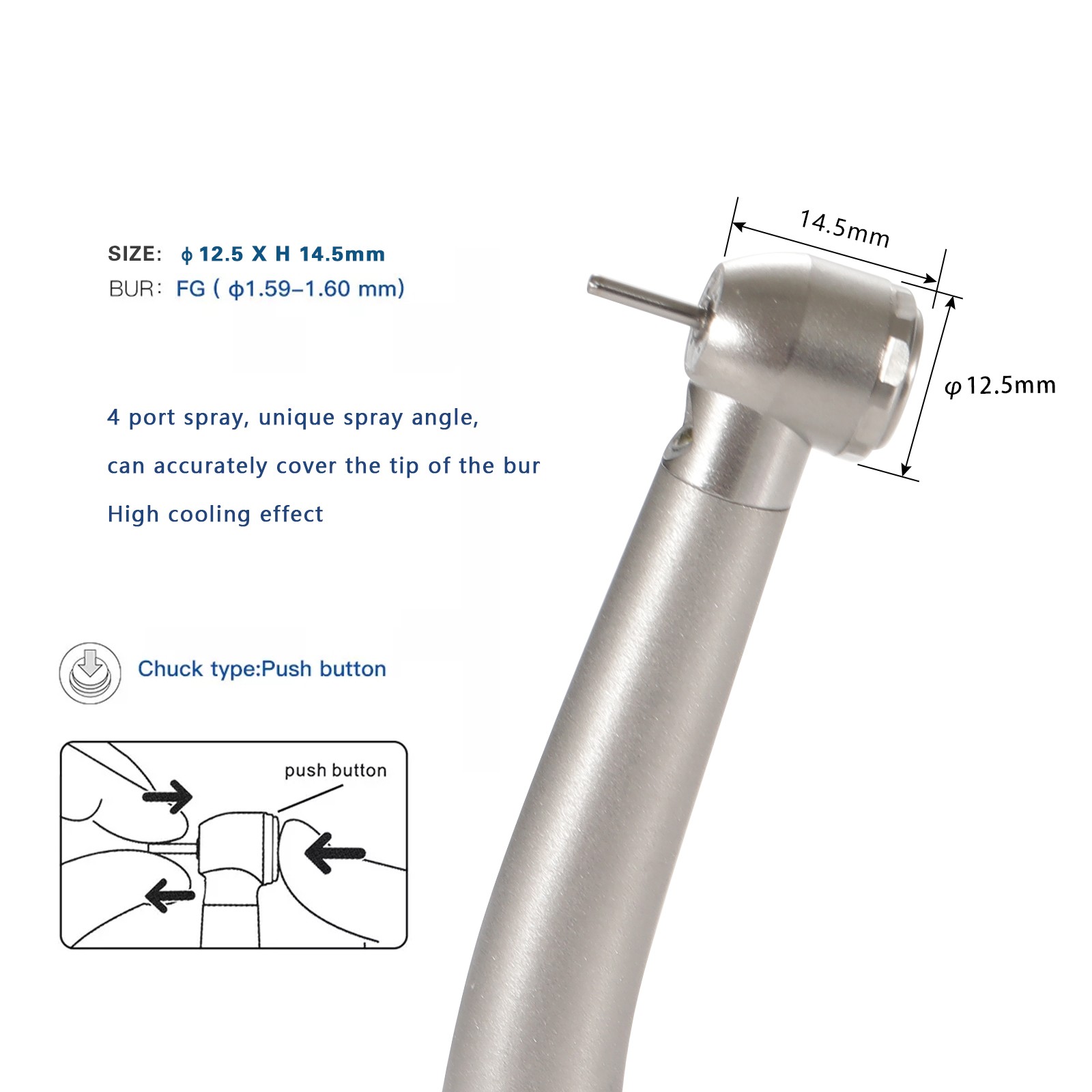 NSK Style Dental Fiber Optic High Speed Turbine Handpiece LED E-generator 4Hole