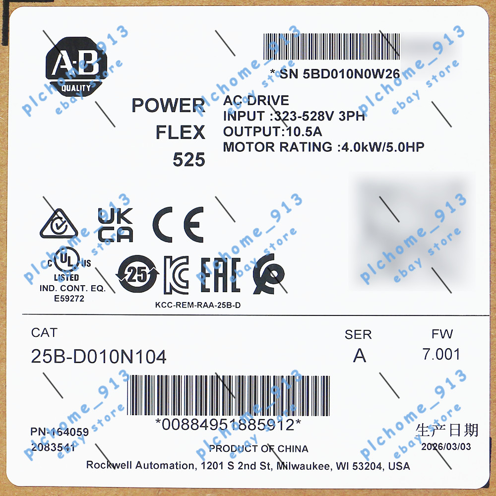 New Sealed Allen-Bradley 25B-D010N104 Powerflex 525 AC Drive 5HP 4.0KW