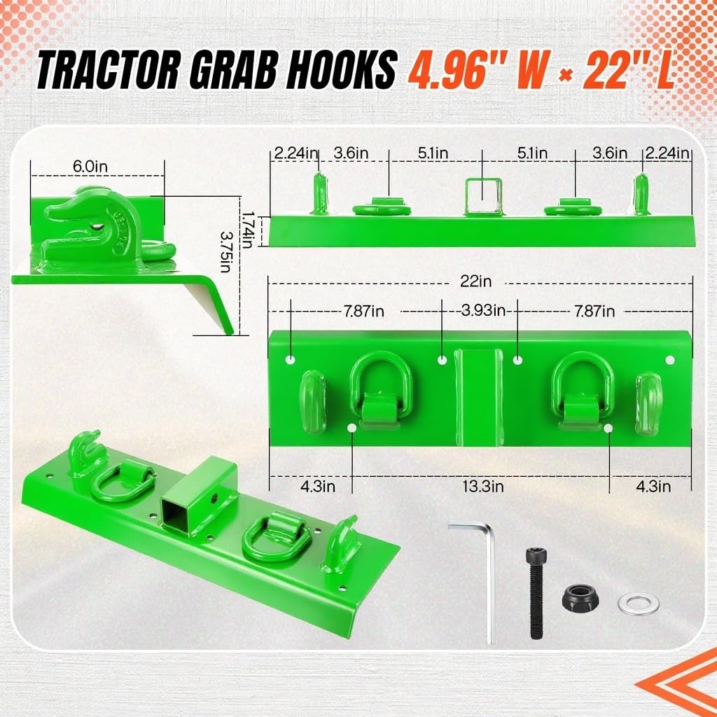 Bolt on Grab Hooks & D Rings & 2″ Receiver For John Deere 1025R Compact Tractor