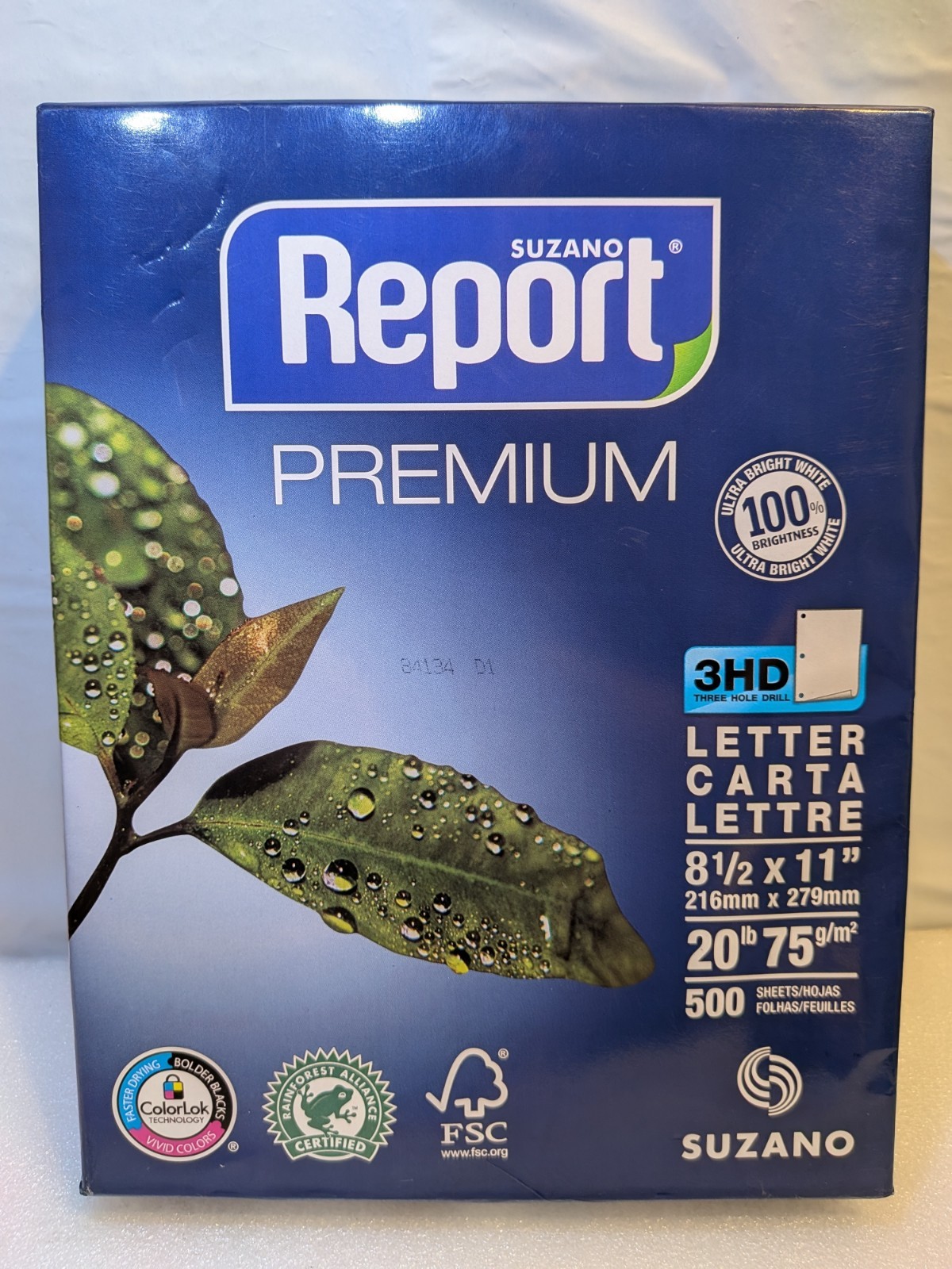 Suzano Report Premium 3HD 3-Hole Punched Copy Paper 8.5×11 20lb 500 Sheets