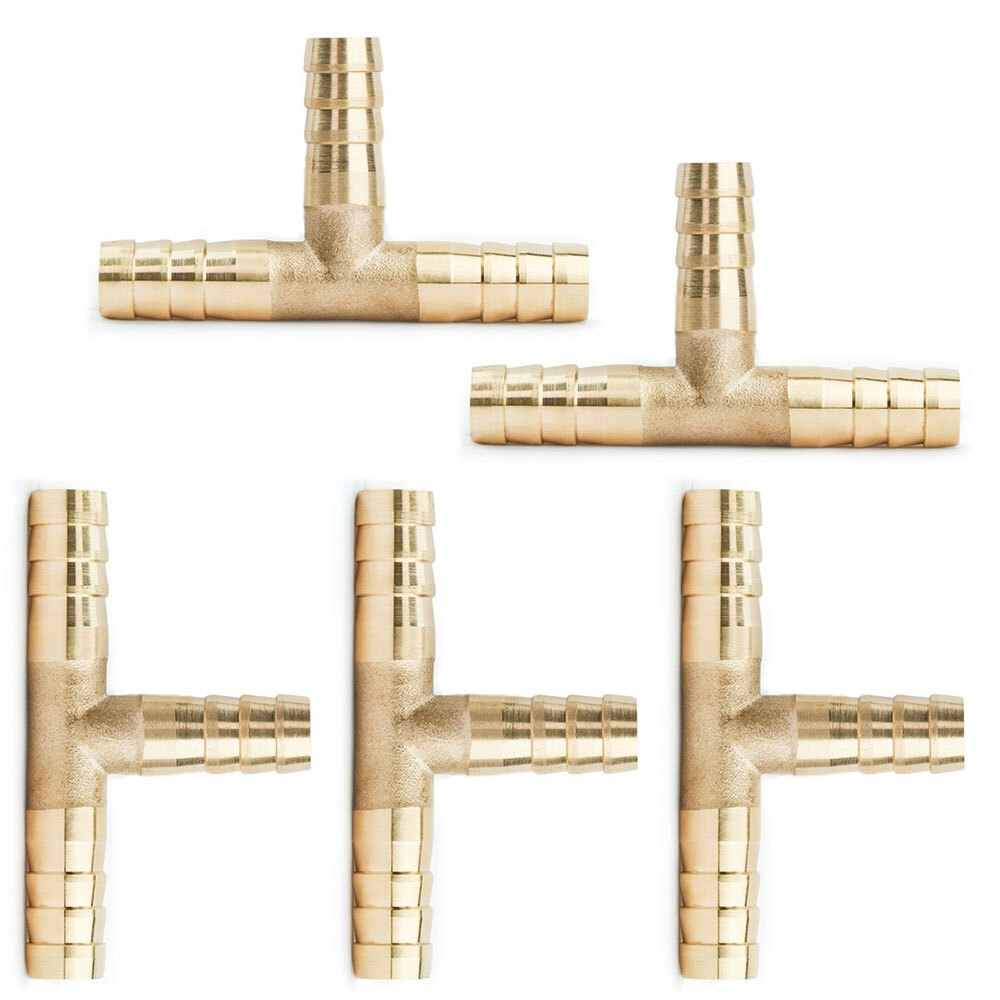 5PCS- 3/8 HOSE BARB TEE Brass Pipe 3 WAY T Fitting Thread Gas Fuel Water Air-