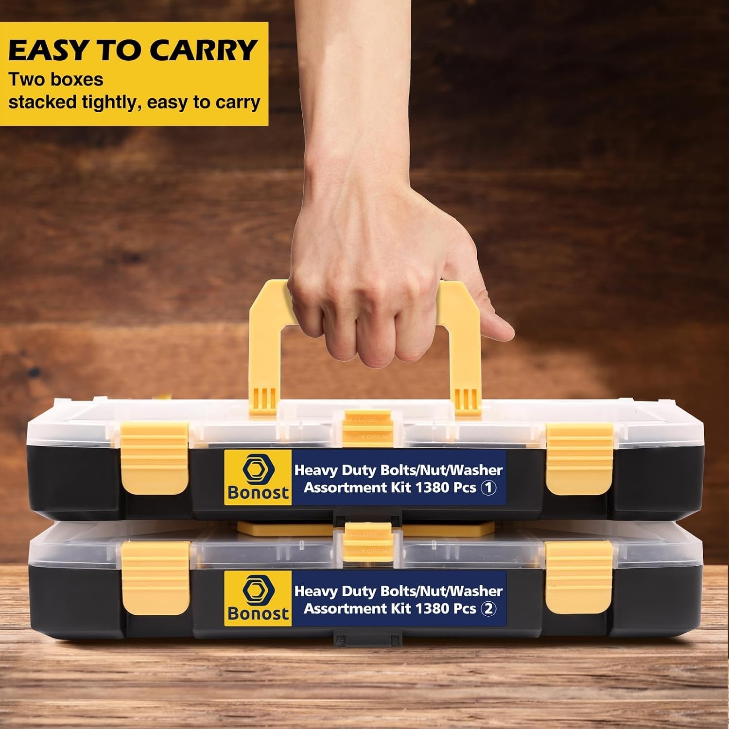 Stackable 1380pcs Nuts and Bolts Kit – Essential Heavy Duty Fastener Assortment