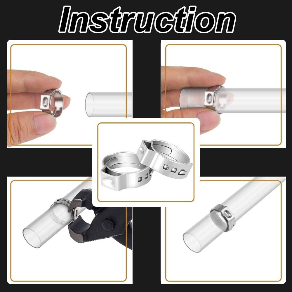 260PCS 304 Stainless Steel Single Ear Stepless Hose Clamps 6.5-21mm Kit or Plier