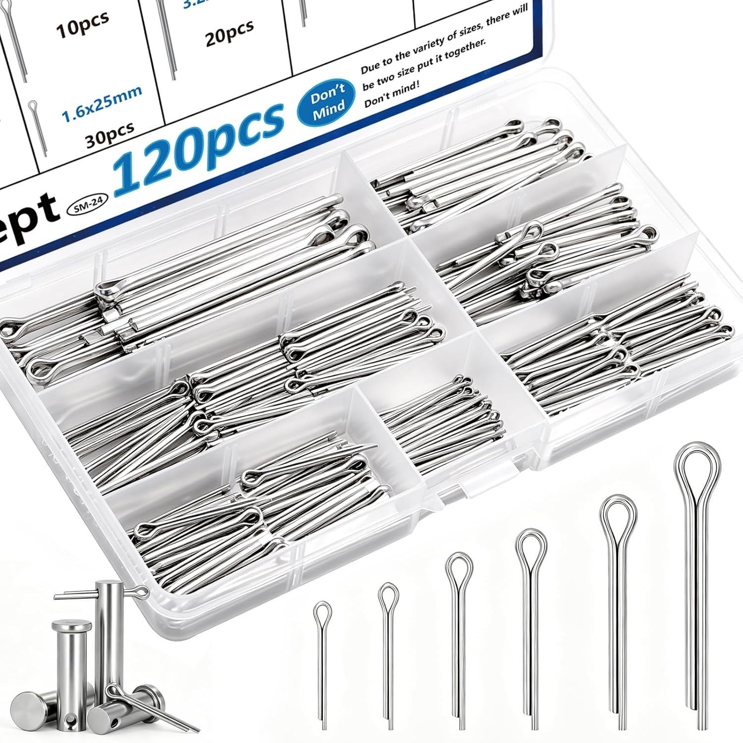 Assorted 120Pcs Cotter Pins in Stainless Steel – Reliable Fastening Solutions