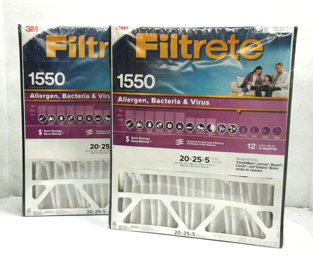 3M NDP035IN2 Filtrete 1550 Allergen Reduction Pleated Air Filter 20″x25″x5″ 2pk