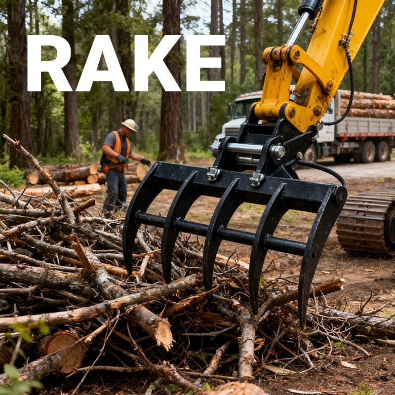 11-in-1 Mini Excavator Attachment Set: From Rakes to Buckets & Quick Coupler