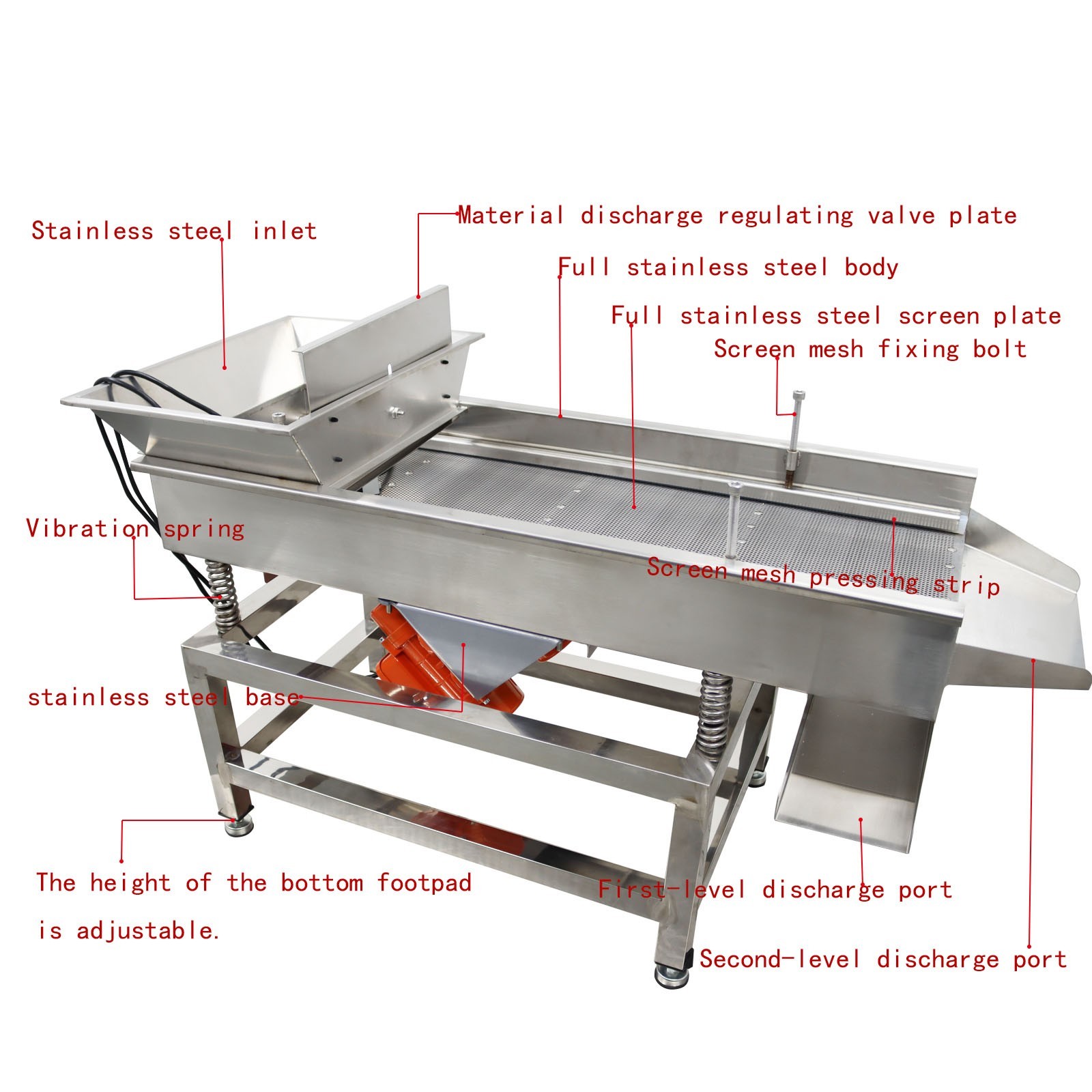 110V Linear Vibrating Screen Stainless Steel 3mm Hole 3000RPM Dual Motor