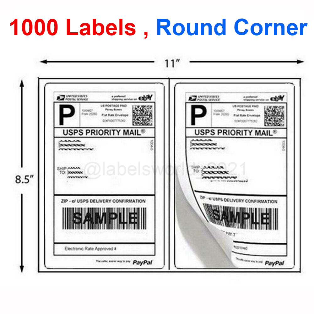 1000 Mailing Shipping Labels 8.5″x5.5″ Round Corner Half Sheet Self Adhesive US