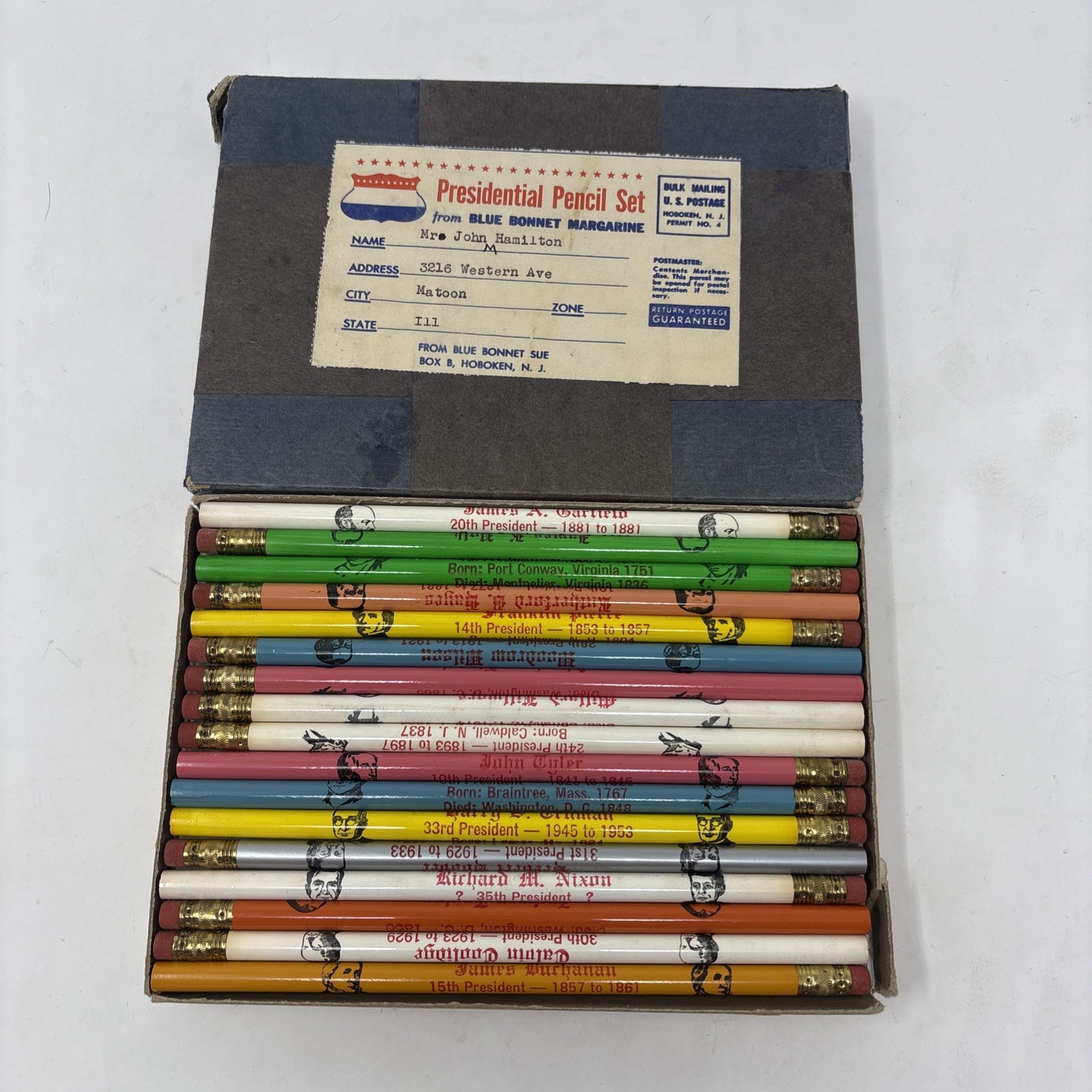 Blue Bonnet Set of 34 US United States PRESIDENTS PENCILS Advertisement Promo