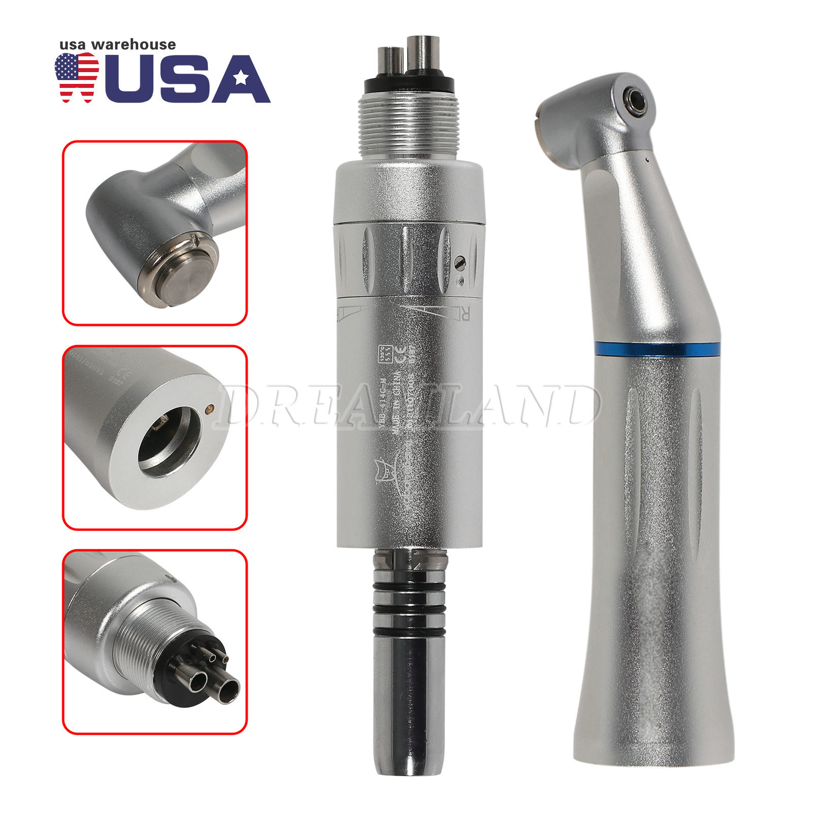 Dental Slow Low Speed Handpiece Push Contra Angle NSK Style Air Motor 4Holes