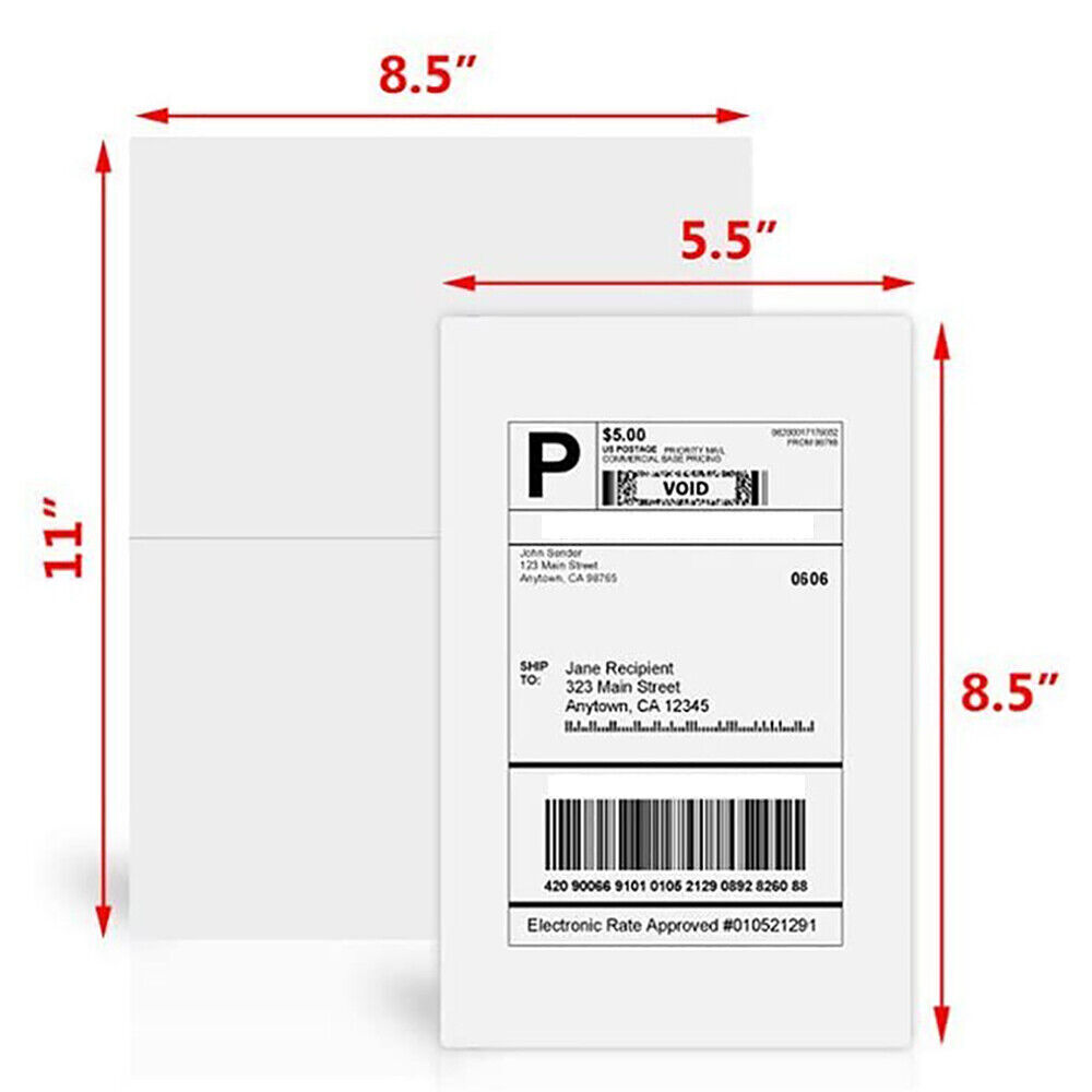 1000 Half Sheet Shipping Labels 2 Per Sheet 8.5×5.5 Self Adhesive For Laser&ink
