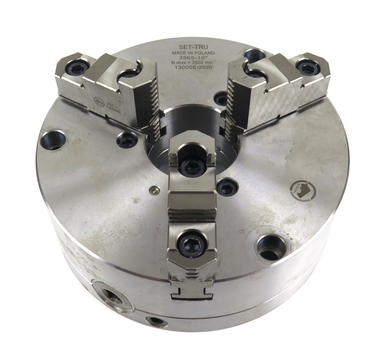 BISON 10″ SET-TRU 3-Jaw Self Centering Lathe Chuck No. 3565-10 w/ Plain Back