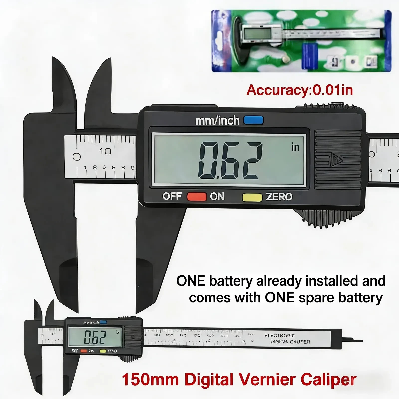 6″ 150mm Digital Caliper LCD Gauge Vernier Measuring Tool + 10 pack LR44